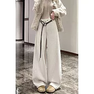 【MsMore】 加絨醋酸羊毛直筒高腰窄版休閒羊絨闊腿褲# 126812 L 米杏色