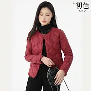 【初色】休閒寬鬆復古保暖防寒蓬鬆排扣圓領長袖羽絨衣外套女外套-共5色-16690(M-4XL可選) M 酒紅色