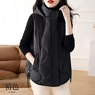 【初色】簡約純色百搭保暖羽絨馬甲背心女背心外套-5款任選-16588(M-3XL可選) 2XL A.黑色