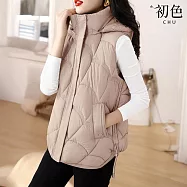 【初色】簡約純色百搭保暖羽絨馬甲背心女背心外套-5款任選-16588(M-3XL可選) 2XL A.卡其色