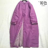 【初色】中式純色圓領對襟加厚中長款長袖盤釦口袋上衣女上衣-紫色-16722(M-2XL可選) M 紫色