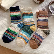 【AnZa】費爾島復古學院風多巴胺彩色休閒襪(3入組) 圖片色