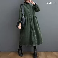 【AMIEE】燈芯絨休閒外套(KDCQ-8138) M 墨綠色