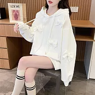 【MsMore】 長袖韓版立體蝴蝶結連帽中長上衣# 126850 M 白色