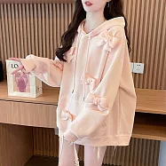 【MsMore】 長袖韓版立體蝴蝶結連帽中長上衣# 126850 2XL 玫紅色