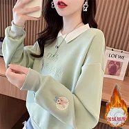 【MsMore】 仿棉貝貝絨字母刺繡連帽加絨T短上衣# 126851 2XL 綠色