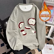 【MsMore】 大碼中長寬鬆卡通刺繡圓領T保暖上衣# 126878 L 灰色