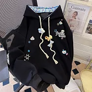 【MsMore】 刺繡 棉純棉複合銀狐絨小狗格紋帽上衣# 126887 M 黑色