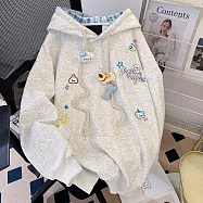 【MsMore】 刺繡 棉純棉複合銀狐絨小狗格紋帽上衣# 126887 M 灰色