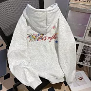 【MsMore】 大碼加絨T情侶男女寬鬆刺繡花保暖上衣 126895 L 灰色