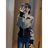 【MsMore】 獨特別緻灰色撞色名媛時髦拉鍊上衣外套# 126882 XL 灰色