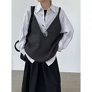 【MsMore】 隨意搭配寬鬆口袋大V毛衣背心吊帶上衣# 126910 FREE 煙灰色