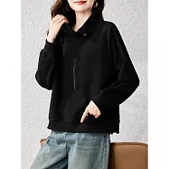 【MsMore】 設計半高領長袖T時尚休閒寬鬆上衣# 126913 XL 黑色