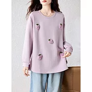 【MsMore】 大碼時尚圓領粉紫草莓繡花長袖T寬鬆上衣# 126921 5XL 紫色