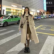 【AMIEE】赫本風杏色毛呢大衣(KDCQ-443B) L 杏色