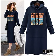 【Jilli~ko】休閒連帽連身裙衛衣 M-XL 6181 M 藍色