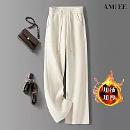【AMIEE】加厚燈芯絨長款闊腿褲(KDPQ-1566) M 米白色