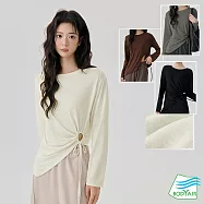 【BODYAIR嚴選】不對襯側鏤空莫代爾長袖上衣(瑜珈.慢跑.運動.健身.透氣.舞蹈.運動服) S-M 奶白