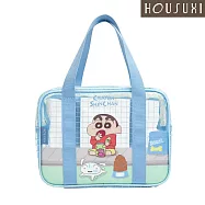 【HOUSUXI舒希】蠟筆小新-防潑水透明兒童餐袋-A3(任選) 藍色