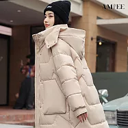 【AMIEE】韓系洋氣長版羽絨棉外套(KDCQ-2303) L 白色