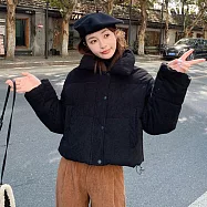 【AMIEE】日雜風格燈芯絨羽絨棉外套(KDCQ-8309) M 黑色