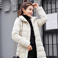 【AMIEE】韓款修身長版羽絨棉外套(KDCQ-928) M 米白