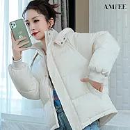 【AMIEE】港風寬鬆百搭羽絨棉外套(KDCQ-8816) M 白色