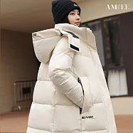 【AMIEE】韓版個性長版羽絨棉工裝外套(KDCQ-2308) M 米色