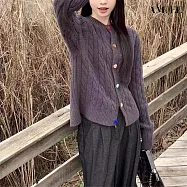 【AMIEE】甜美學院風彩虹扣開襟針織上衣(KDTQ-302) FREE 深灰