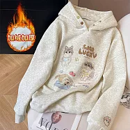 【MsMore】 加絨寬鬆手工串珠貓咪連帽保暖韓版上衣# 127042 M 灰色