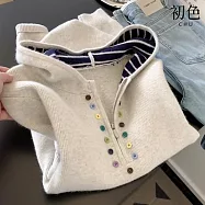 【初色】韓系撞色彩色排釦裝飾半拉鍊連帽領長袖寬鬆針織帽T上衣女上衣-花灰色-17360(F可選) F 花灰色