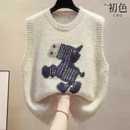 【初色】韓系斑馬緹花軟糯圓領坎肩寬鬆針織馬甲背心女背心-共2色-17236(F可選) F 杏色