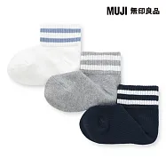 【MUJI 無印良品】兒童直角短襪三雙組 15~19cm 灰紋樣