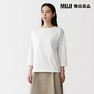 【MUJI 無印良品】女天竺船領七分袖T恤 S 白色