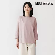 【MUJI 無印良品】女天竺船領七分袖T恤 M 煙燻粉