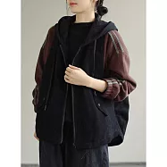 【ACheter】 大碼寬鬆長袖連帽保暖外套撞色拼接# 127076 L 黑色