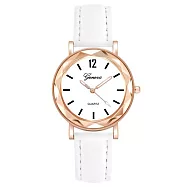 【HandStyle】女錶 切面花邊框簡約時標磨砂帶腕錶(80020) _白色