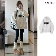 【AMIEE】潮流寬鬆加絨加厚連帽T(KDTQ-7154) M 白灰