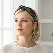 【HandStyle】髮箍 民族風細緻立體刺繡打結寬邊髮箍(00040) _藏青刺繡