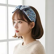 【HandStyle】髮箍 復古變形蟲花騰兔耳領巾造型髮箍(30030) _藍色花藤