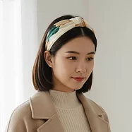 【HandStyle】髮箍 優雅大花繪印花拼接打結寬邊髮箍(73025) _米色印花