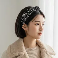 【HandStyle】髮箍 優雅復古水墨畫碎花打結寬邊髮箍(66025) _水墨畫黑色