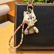 【HandStyle】吊飾 2026馬年慵懶午茶咖啡貓咪手工吊飾(57045) -米色小花貓咪x黃色彩繩扣