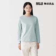 【MUJI 無印良品】女天竺圓領長袖T恤 M 粉藍