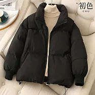【初色】韓版寬鬆防風禦寒保暖純色立領長袖科技羽絨棉服外套女外套-共5色-17238(M-2XL可選) M 黑色