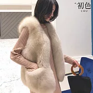 【初色】韓版修身顯瘦短款純色V領無袖坎肩仿狐狸毛馬甲外套背心女背心-共4色-17248(M-2XL可選) M 杏色