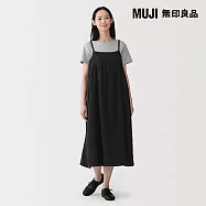 【MUJI 無印良品】女吉貝木棉混二重紗織細肩帶洋裝 S 黑色