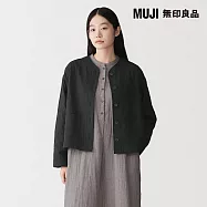 【MUJI 無印良品】女吉貝木棉混二重紗織絎縫外套 M 黑色