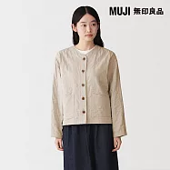 【MUJI 無印良品】女吉貝木棉混二重紗織絎縫外套 M 淺米