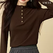 【AMIEE】百搭花蕊小扣半高領上衣(KDTQ-9635) L 咖啡色